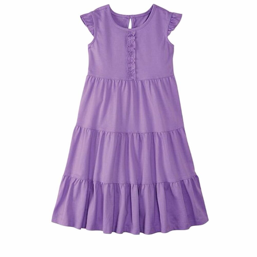 Hanna Andersson Girls Purple Tiered Ruffle Dress Size 5 (110)